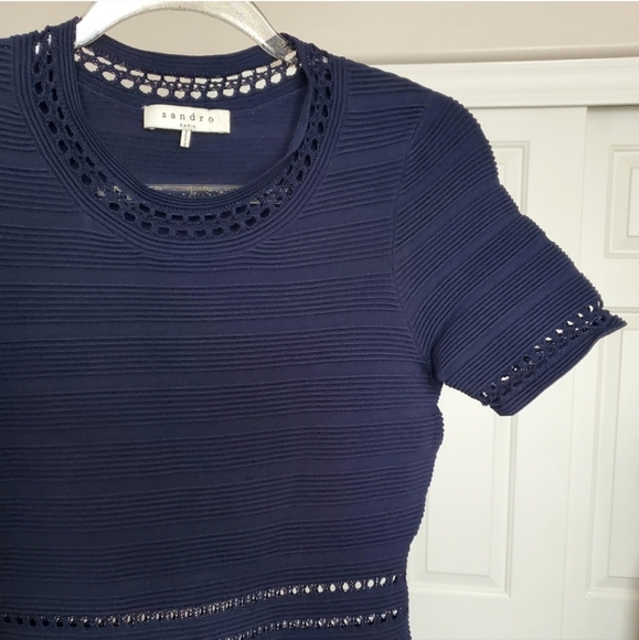 Sandro Navy Knit Dress Size 3 - Picture 2 of 10